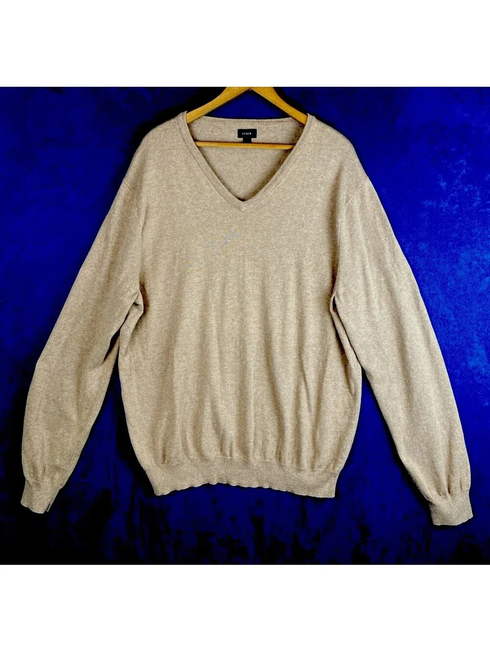 J. Crew Pullover Sweater V Neck Light Brown XL Cotton/Cashemire
